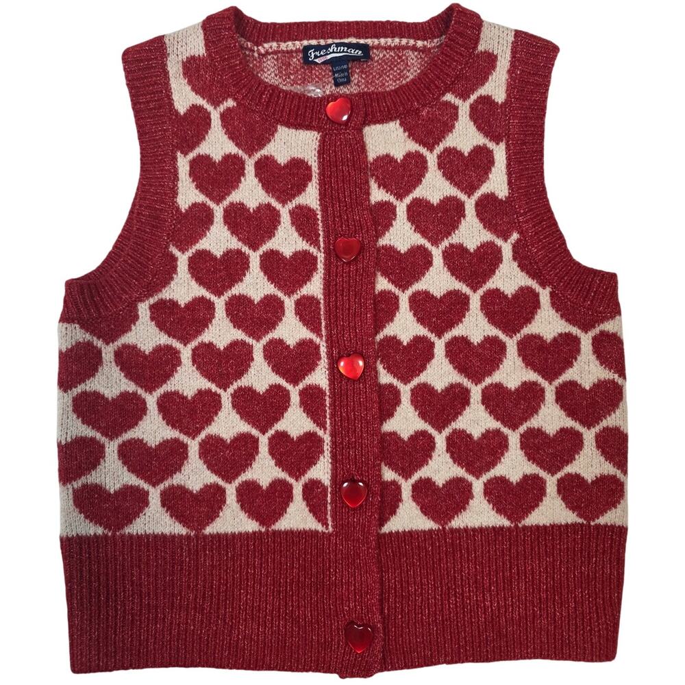 Girls L (12/14) Freshman 1996 Red Heart Button-Up Sweater Vest